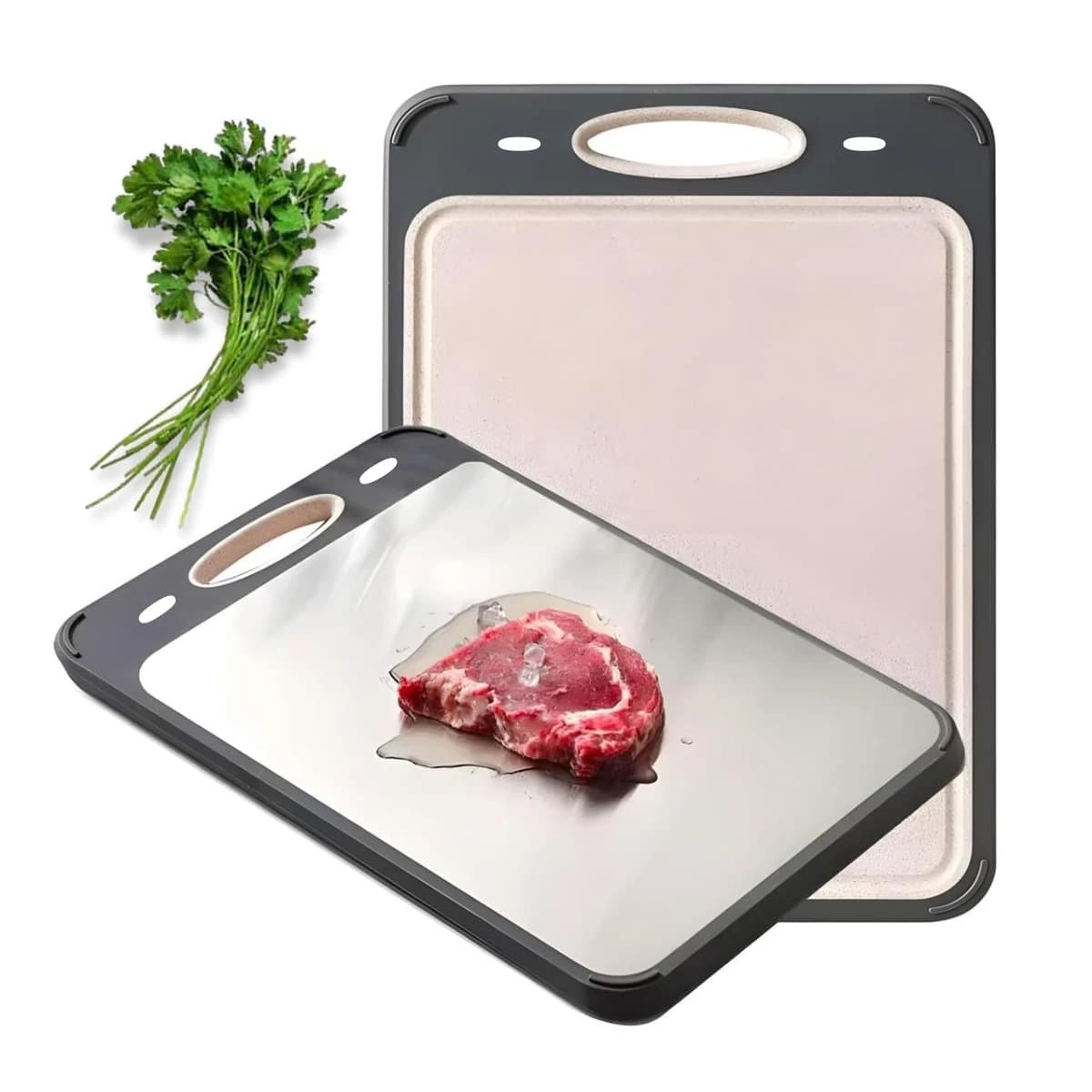Double-Sided Cutting Board Stainless Steel Kitchen Chopping Board with Anti-Slip Base for cutting meat, vegetables and fruits