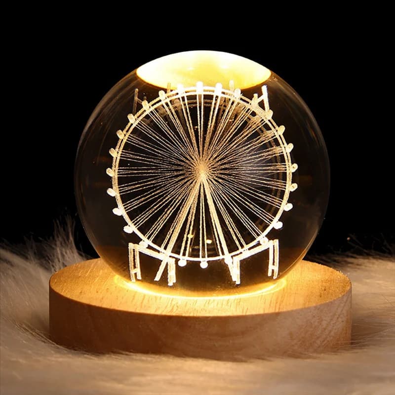 Luce notturna a sfera di cristallo HOT con base Lampada da tavolo a LED Stelle illuminate Galaxy Alimentazione USB Luce notturna calda per bambini