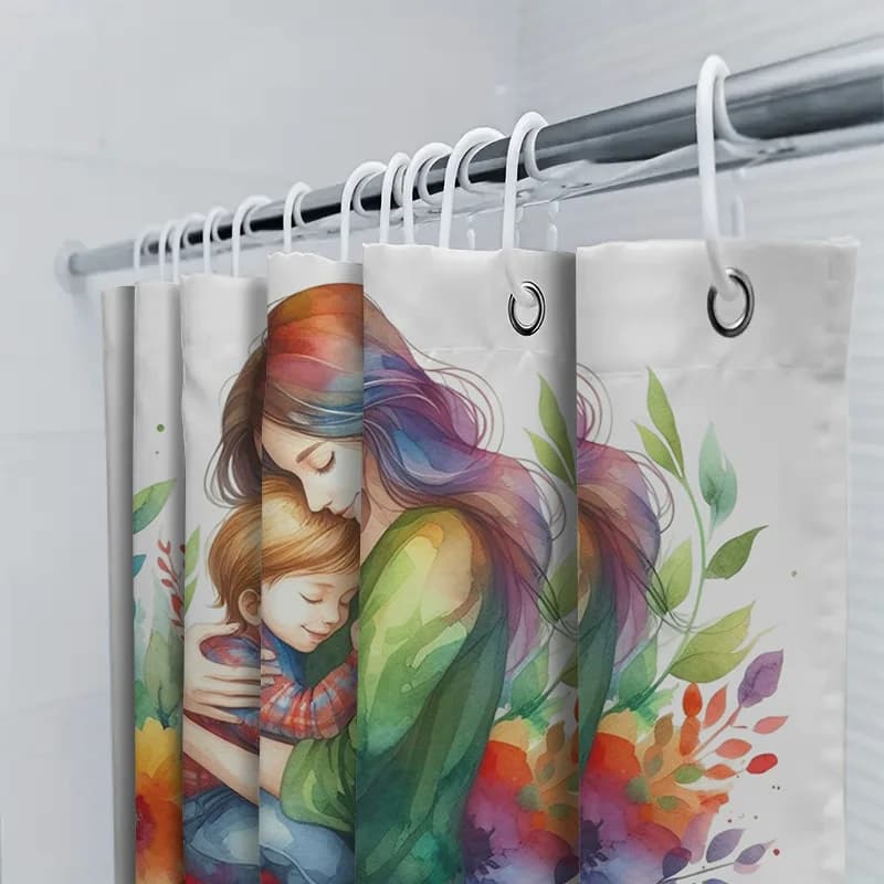Tenda da doccia acquerello per madre e bambino - Design abbraccio caldo