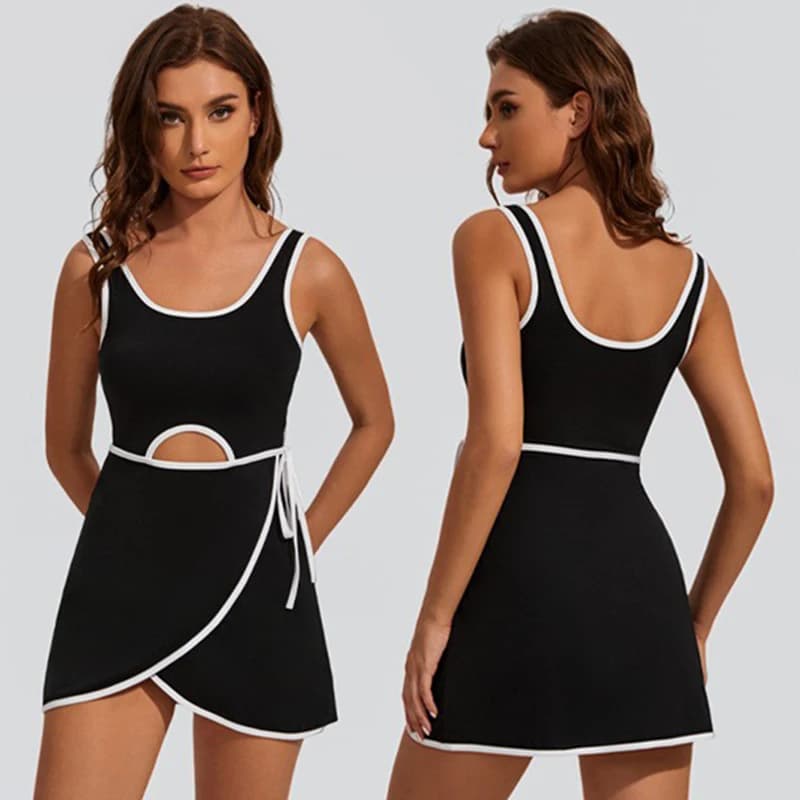 Abito da Golf e Tennis Senza Maniche per Donne, Gonna Elastica a Contrasto di Colore, Vestito da Yoga con Lacci, Abiti da Allenamento per Badminton 2026