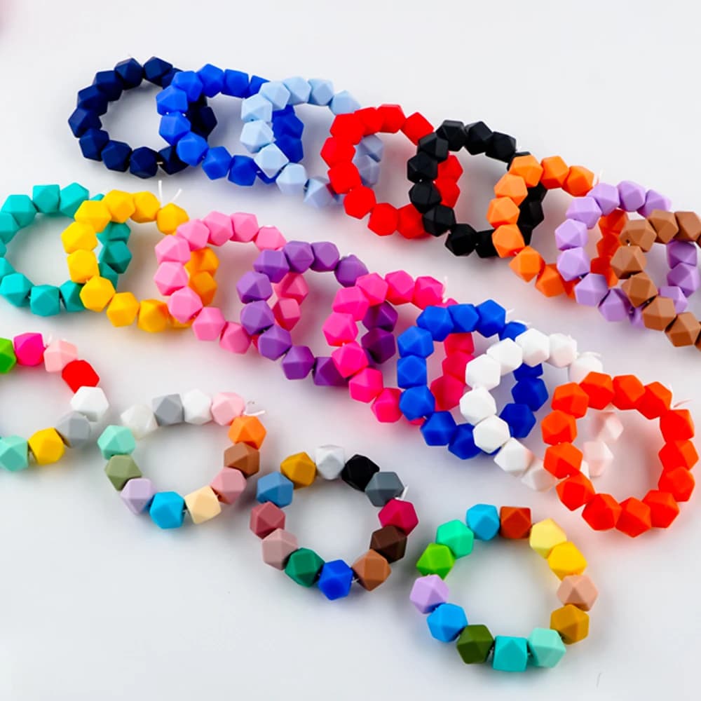 10/20/50 pezzi 14mm perline esagonali in silicone portachiavi fai da te per la creazione di gioielli collana a catena bracciali accessorio decorazione in rilievo