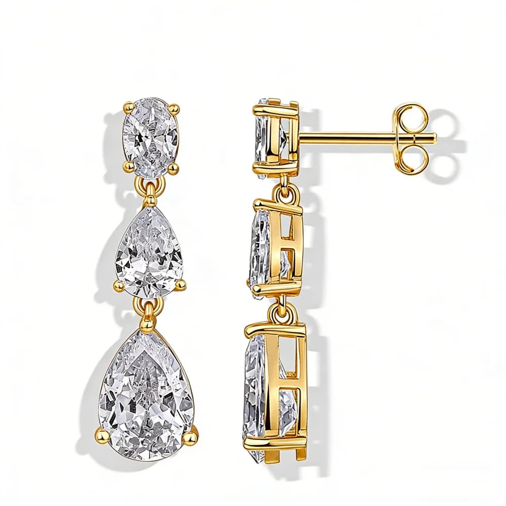 Orecchini Pendenti in Zirconia Cubica Placcati Oro 14K per Donne, Gioielli di Lusso alla Moda per Spose e Damigelle