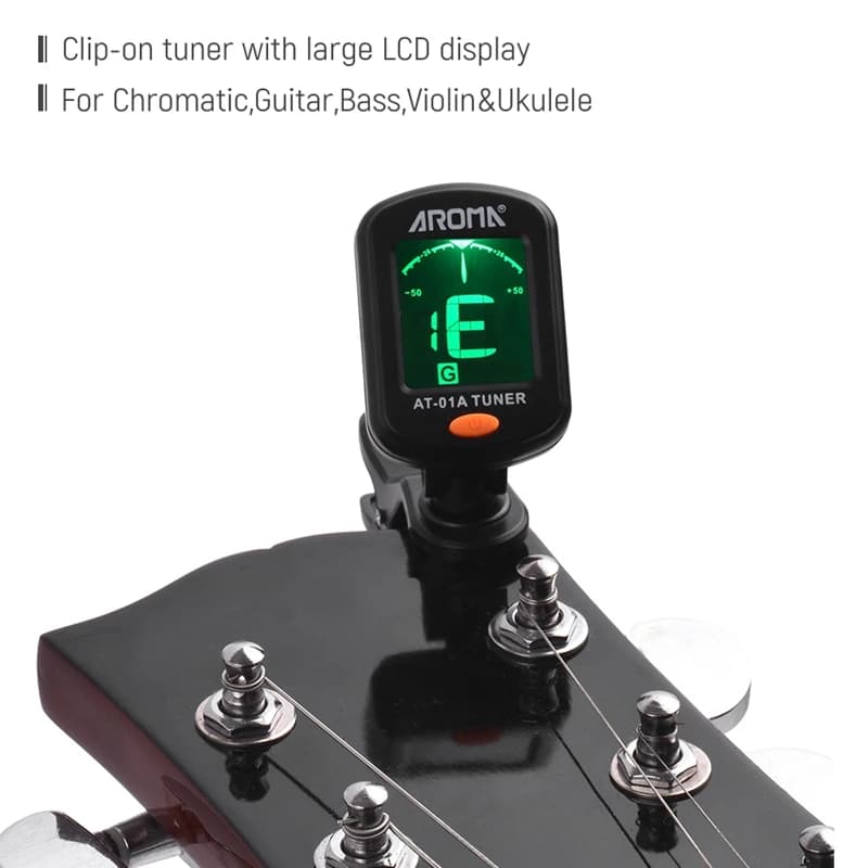 Accordatore per chitarra ricaricabile Accordatore clip-on girevole Display LCD per chitarra acustica cromatica Basso Ukulele Accessori per chitarra