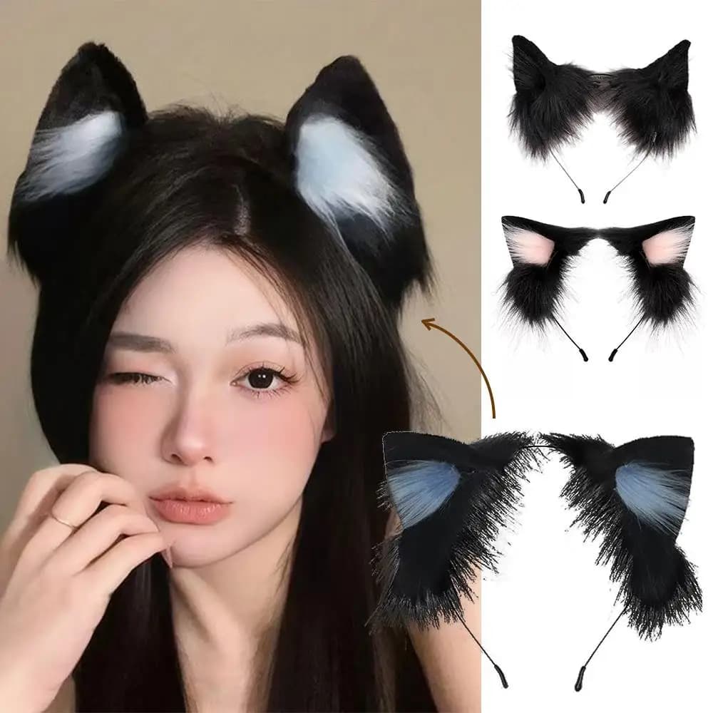 Fascia per capelli con orecchie di gatto animale peluche per donne Ragazze Cerchietto per capelli cosplay Halloween Anime Fascia per capelli Copricapo Accessori per capelli di Natale