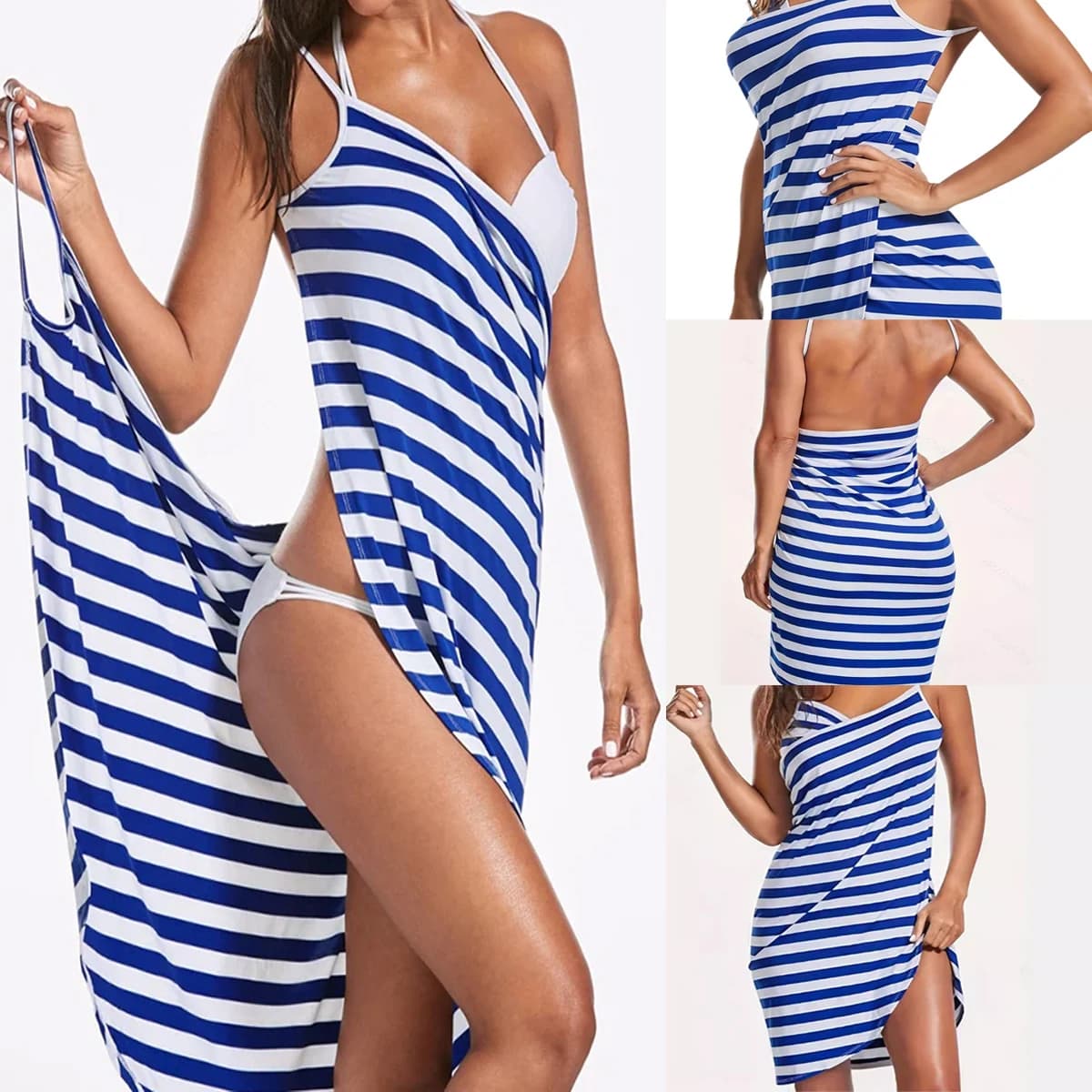 Estate Sexy backlessl tinta unita a righe vestito da spiaggia avvolgere le donne asciugamani da bagno vestiti fionda robe de plage Beach Dress Holiday
