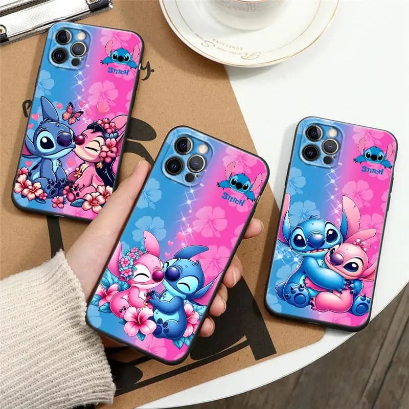 Custodia Morbida Disney Stitch Angel per iPhone 17, 16, 15, 14, 13, 12 Mini, 11 Pro Max, 16 Plus, 17 Pro, 17E, 17 Air, 16E, 7, X, S