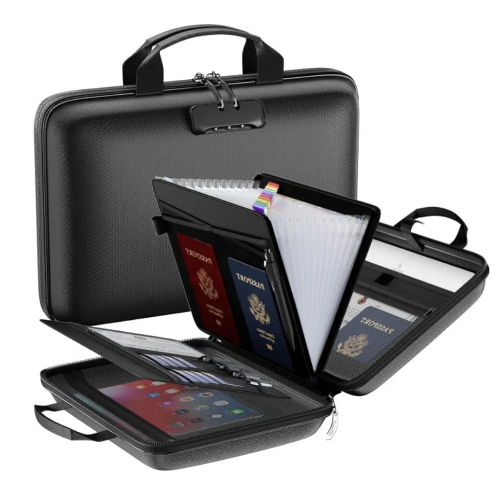 Organizzatore di file ignifugo a guscio rigido con serratura con tasca Cartella di file per fisarmonica impermeabile Design espandibile di grande capacità