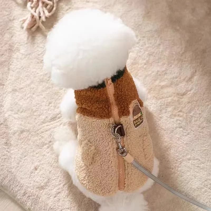 Gilet per cani da compagnia Cappotto invernale caldo a due gambe per Bichon Pomerania con design a blocchi di colore al guinzaglio