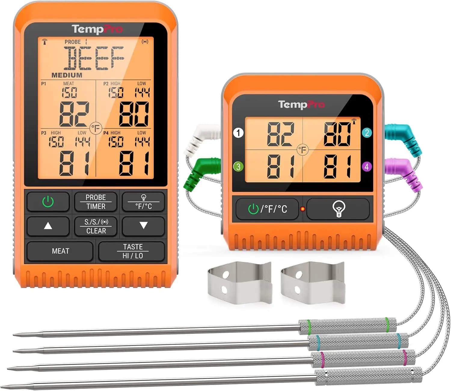 Termometro per Carne Wireless con 4 Sonde, Portata di 300m per Grigliate, Affumicatura e Cottura BBQ