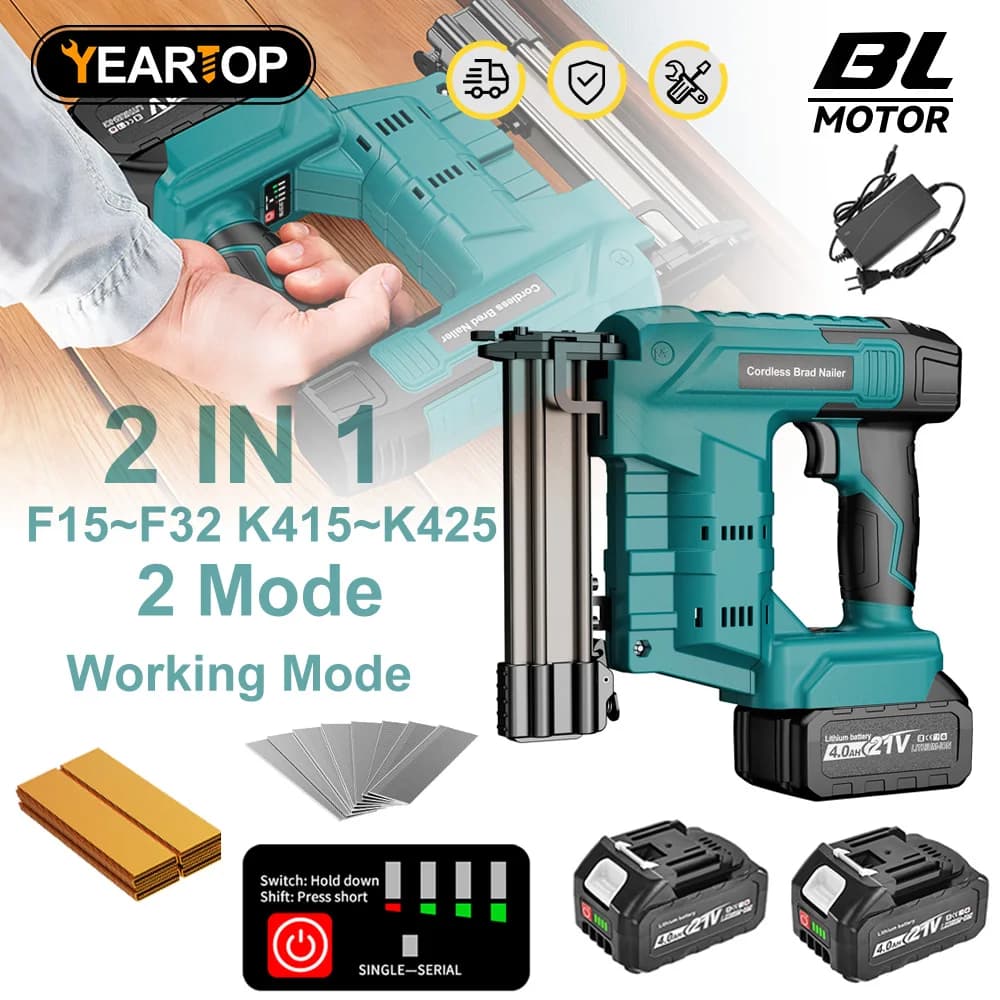 Pistola sparachiodi elettrica brushless 2 in 1 F15-F32, graffettatrice a batteria, chiodatrice per cornici, utensile elettrico per mobili, compatibile con batteria Makita 18V