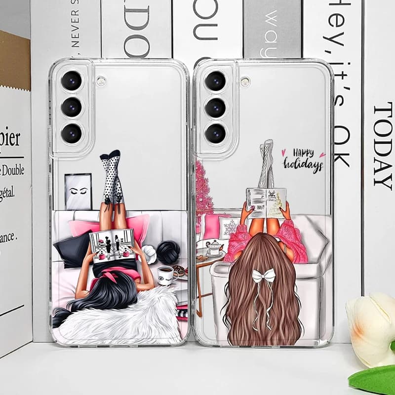 Fashion City Girl Transparent Phone Case for Samsung Galaxy S26 S25 Ultra S24 S23 S22 Plus S21 FE S20 Beautiful Women Soft Cover