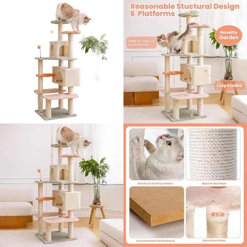 Albero per Gatti a 59 Livelli con Pali Imbottiti, Palline Giocattolo e Cuccia - Grande Centro Giochi per Gatti Adulti da Interno dal Design Elegante