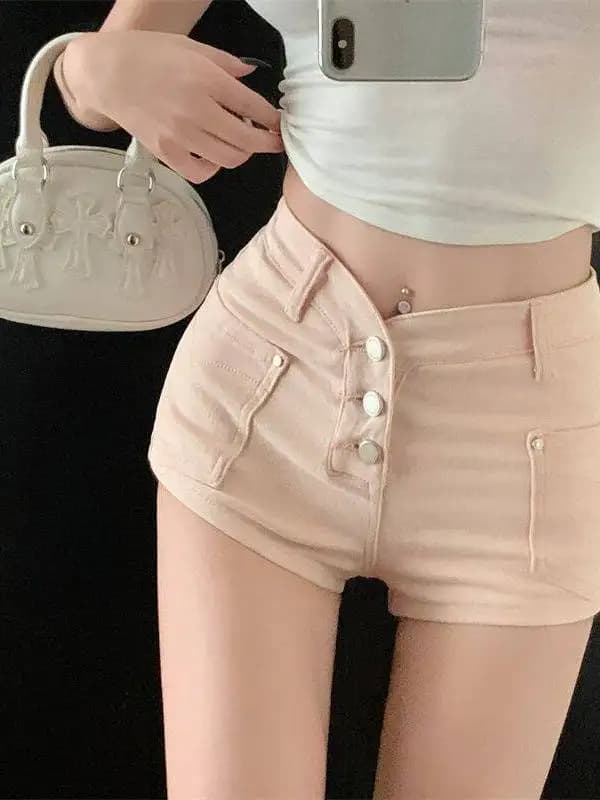 High Waist Short Pink Denim Shorts Women's Summer 2026 New Style Slimming Casual Versatile Super Short Pants for Ladies