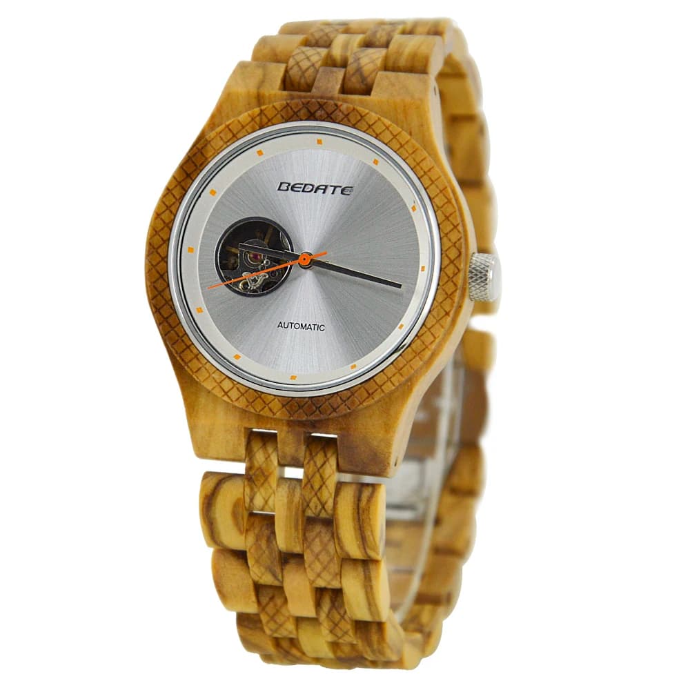 Men's Natural Wood Mechanical Clock, Elegant Time Signal for Business Environments