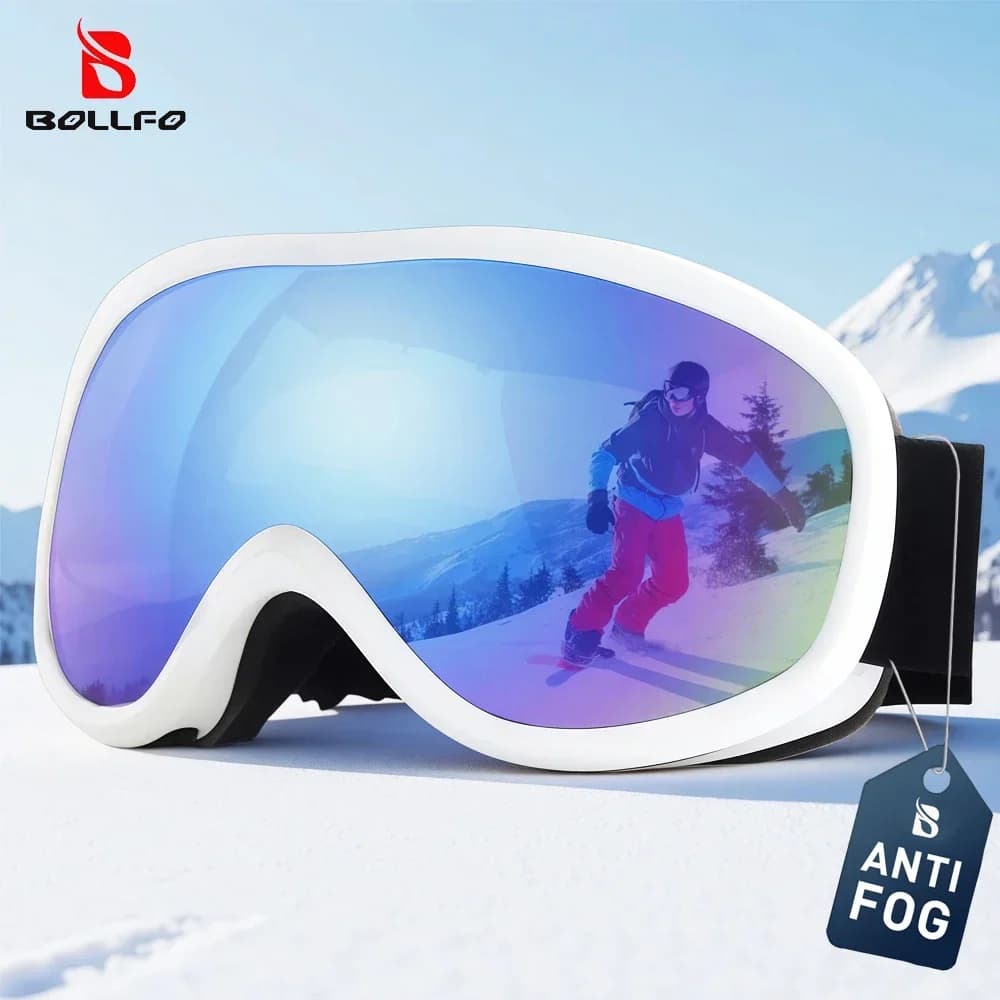 BOLLFO Occhiali da snowboard Doppia lente Anti-Fog UV400 Occhiali da sci per uomo Donna TPU OTG Sci Occhiali da motoslitta per giovani adulti