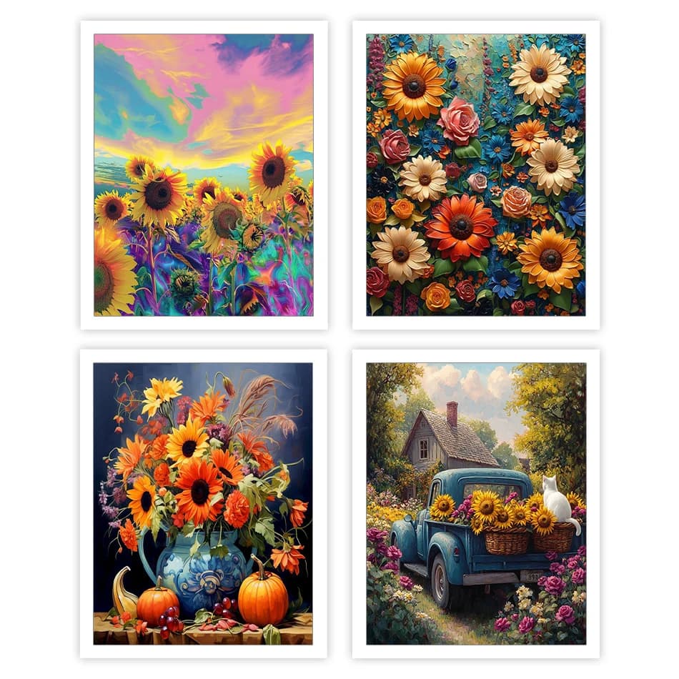 1pc frameless Paint By Number Adult Kit Flowers sunflower Canvas Digital oil paintings Set hobby Handmade Drawing Crafts Room De