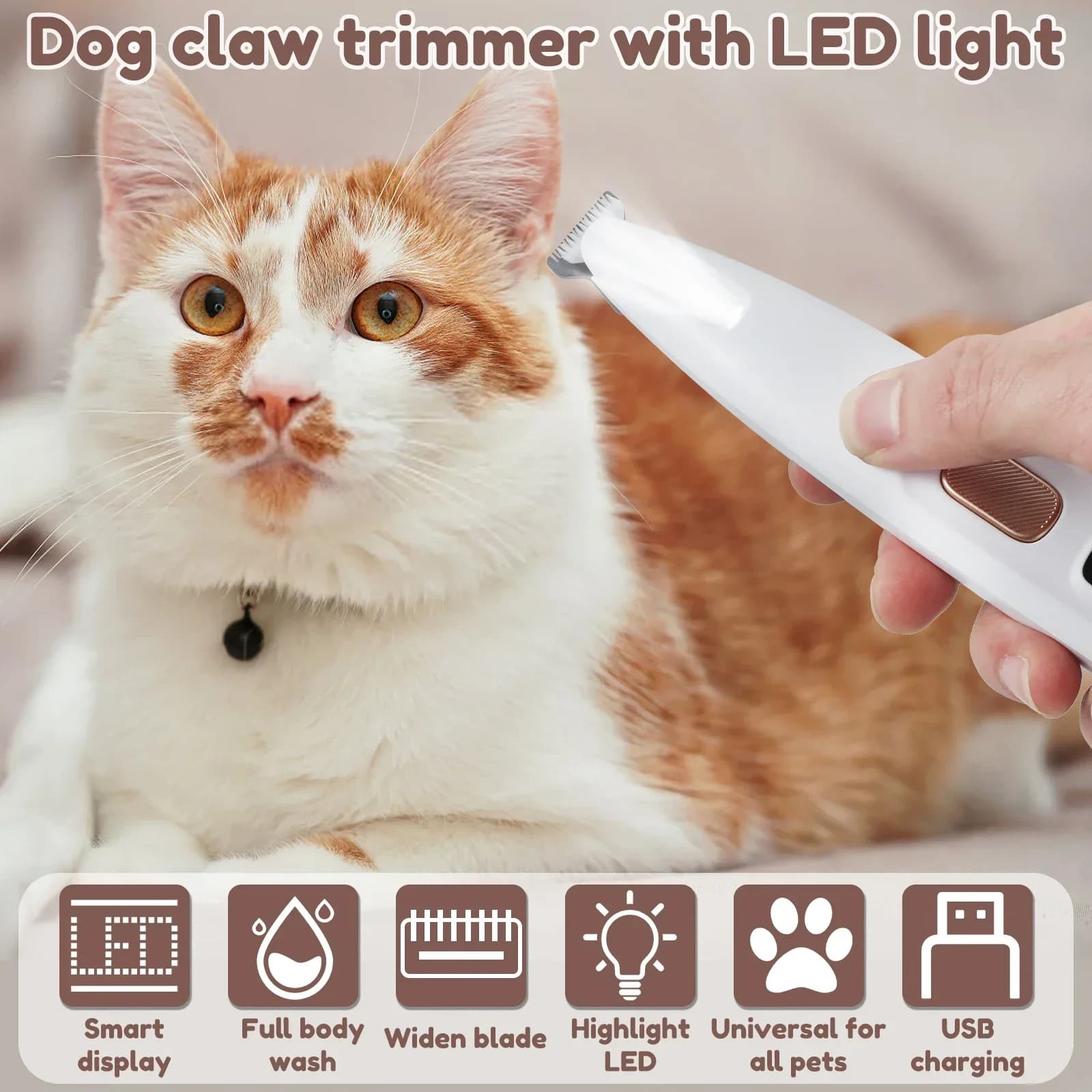 Nuovo Tagliacapelli per Cani con Luce LED, Completamente Impermeabile, Display LED, Tosatrice per Toelettatura con Lama Larga 18mm