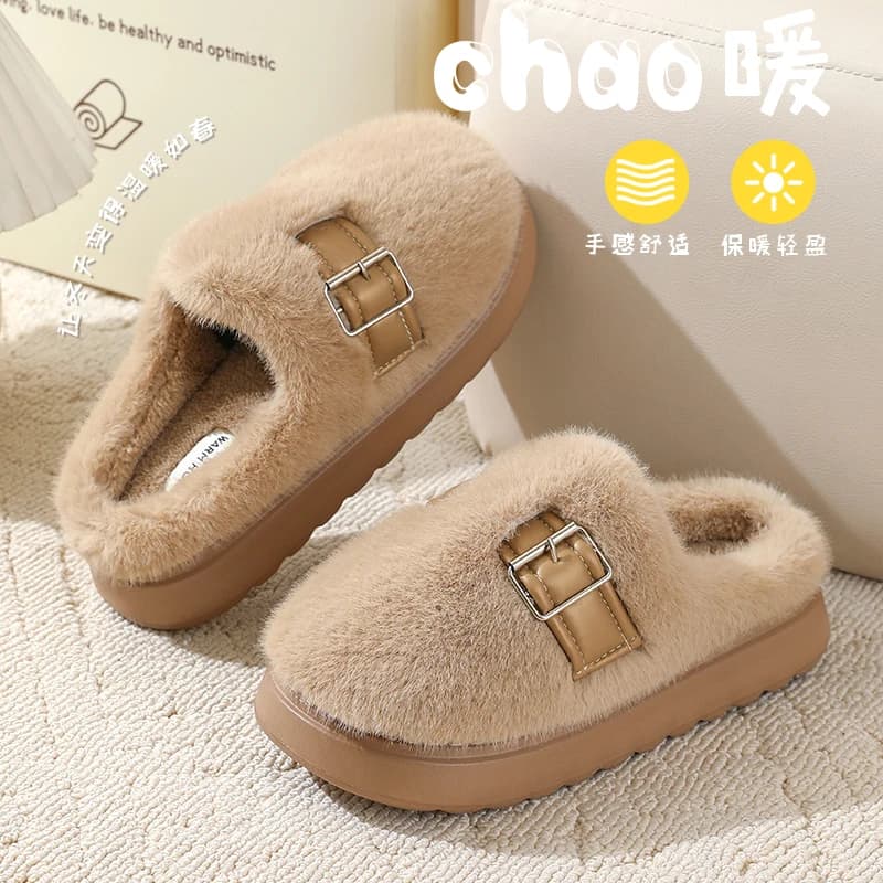 2025 Nuove pantofole in cotone da donna con fondo spesso per la casa, edizione coreana, pantofole pelose alla moda per il calore invernale e antiscivolo