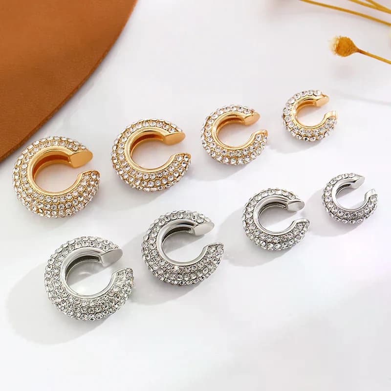 1/4/8 pezzi orecchini a clip rotondi a forma di C per le donne set di gioielli con polsino dell'orecchio geometrico non forato in cristallo di lusso
