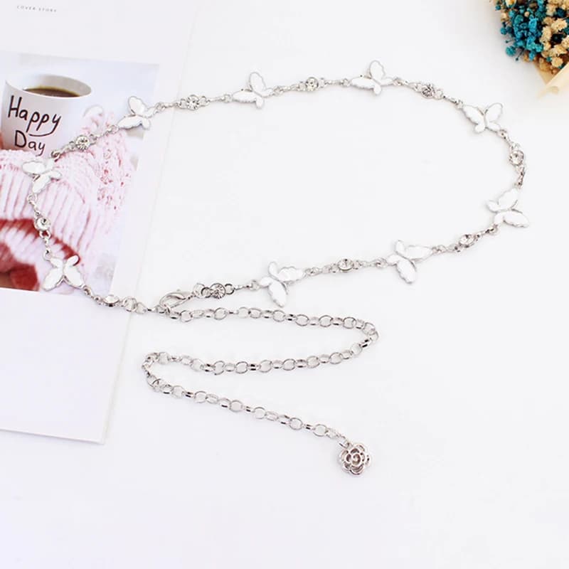 Elegant Slim Thin Body Waist Chain Dress Sweater Pendant Belt Trendy Butterfly Decoration Metal Chain Belt Adjustable