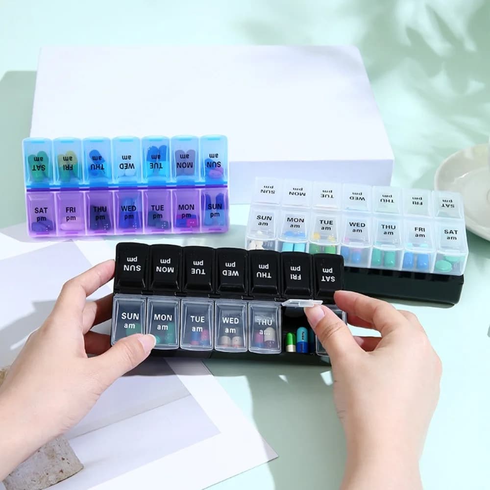 New Portapillole Weekly Premium Large Portable with 7 Days and 14 Departments for Medicine, Vitamins, Integrators and Fish Oils
