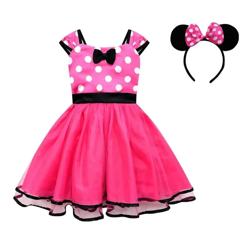 Abito estivo da principessa Minnie per bambini a pois Abito senza maniche per festa di compleanno in maglia rossa