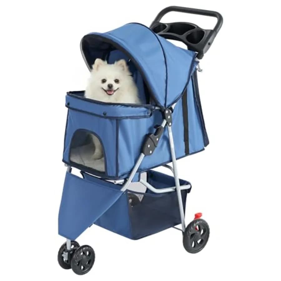 Passeggino a 3 ruote Smug per cani e gatti con cestino portaoggetti e portabicchieri, trasportino da viaggio leggero e traspirante, impermeabile
