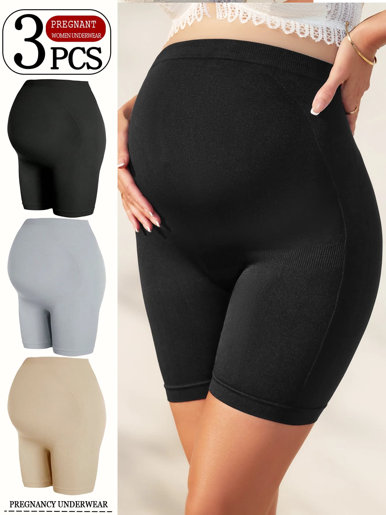 3 pezzi di pantaloni per la pancia senza marmorizzazione delle donne incinte, biancheria intima boxer per la gravidanza media e tardiva da donna in nylon