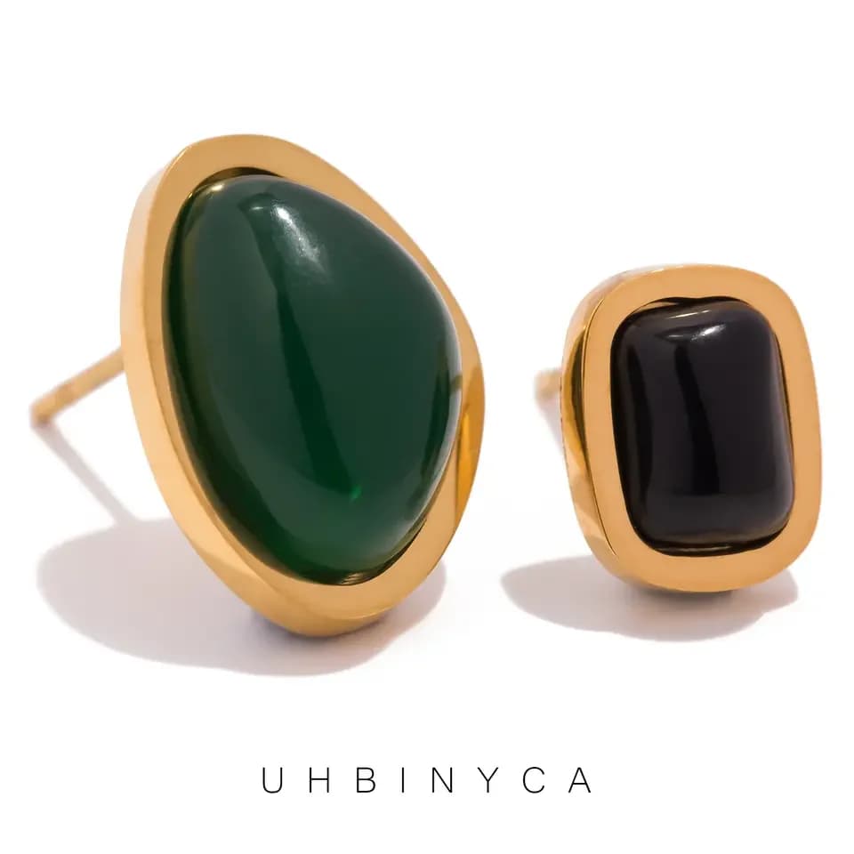 Small and Exquisite Earrings for Women, Stainless Steel Gold-plated and Inlaid with Resin Gemstone Boutique Jewelry 36