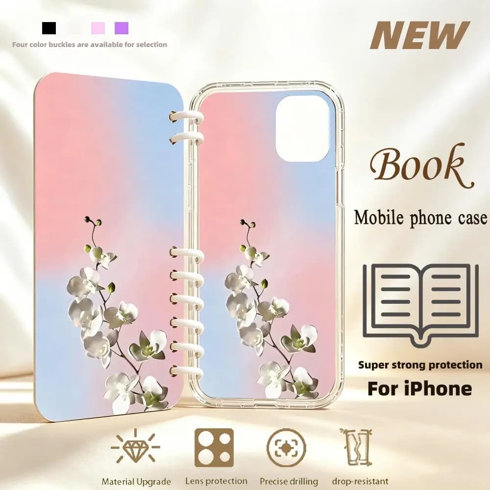 Pastel orchid print Book-style All-inclusive phone case for iPhone 17、16、15、14、13、12、11pm Pro Plus Double-sided Dropresistant