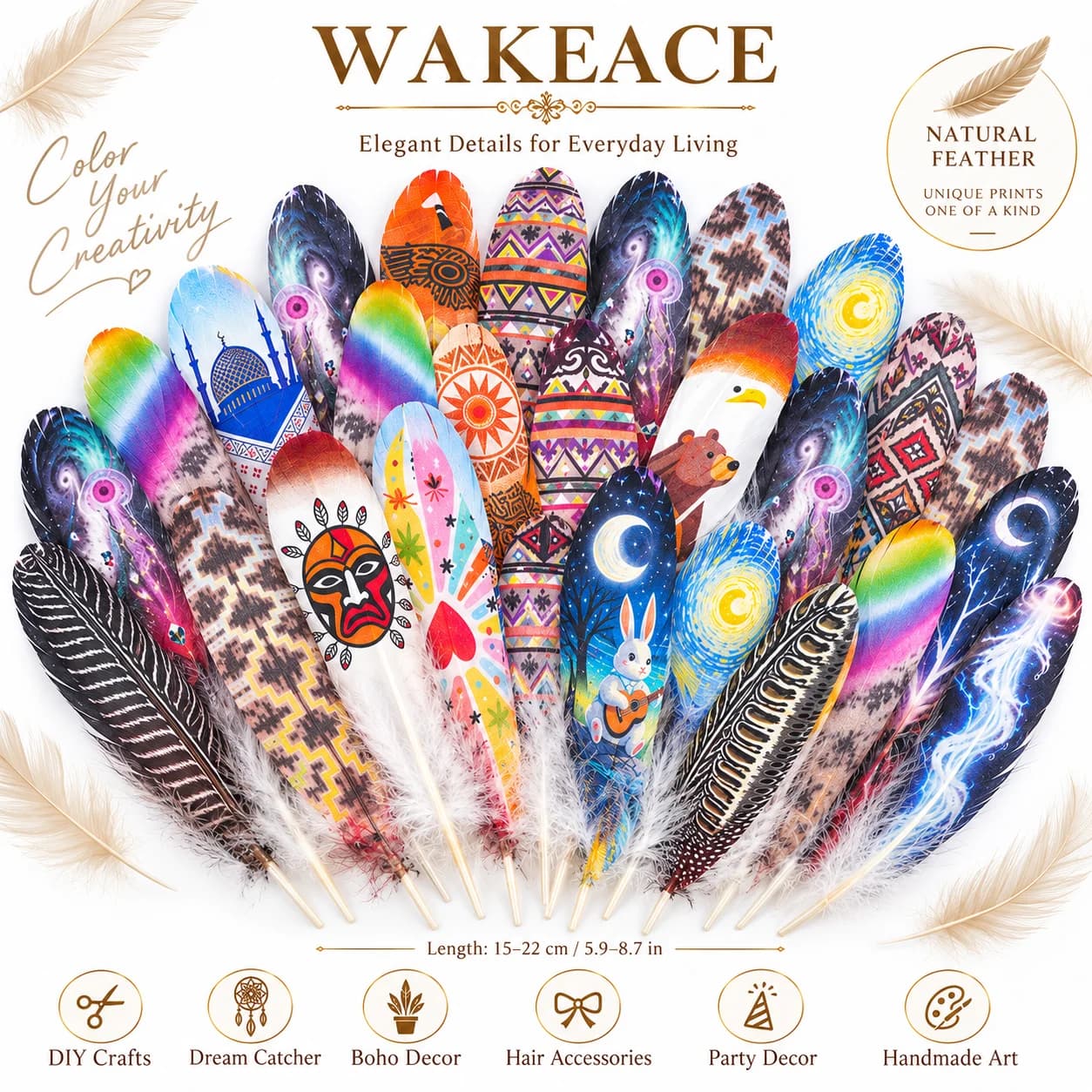 15-22cm Printed Large Floating Feathers for Dream Catcher DIY Crafts Clothing Accessories Costume Decoration Handmade Art Decor