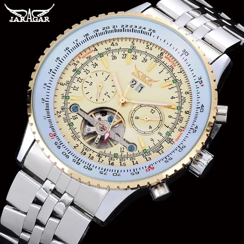 JARAGAR orologi da uomo di lusso in acciaio inossidabile Tourbillon orologio da uomo automatico a carica automatica orologi da polso meccanici erkek saati reloj