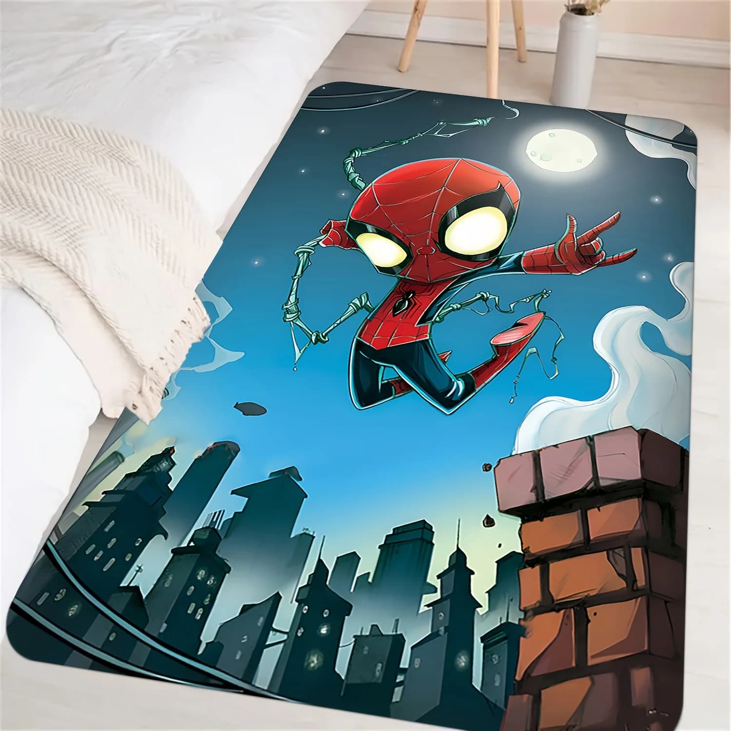 Tappetino stampato Marvel, design Spider-Man City Night Sky Adventure. Adatto per soggiorno, camera da letto, tappeto per sala giochi, porta