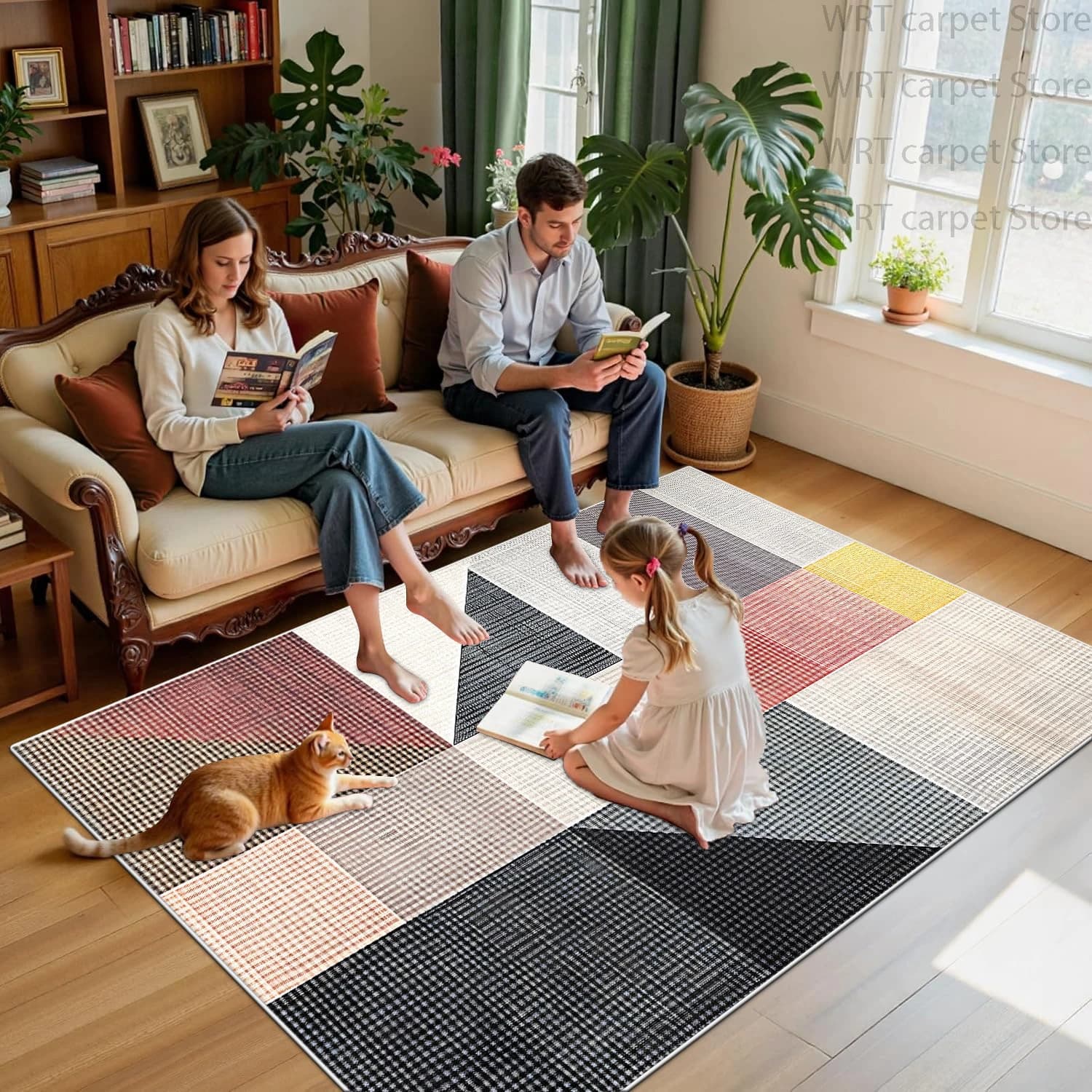 Modern Geometric Style Living Room Carpet Light Luxury Rug for Bedroom Lounge Foldable Non-slip Large Area Mats Decoration Home