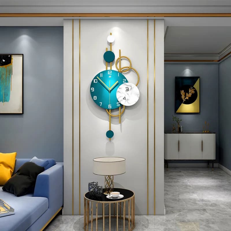 Dial with marble pattern, metal wall clock with multiple circular combination