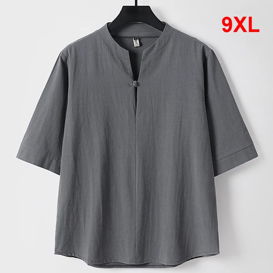 Summer Linen T-shirt Men Plus Size 9XL Linen Tees Tops Male Fashion Casual Solid Color Three-quarters Sleeve Tshirt Big Size 9XL