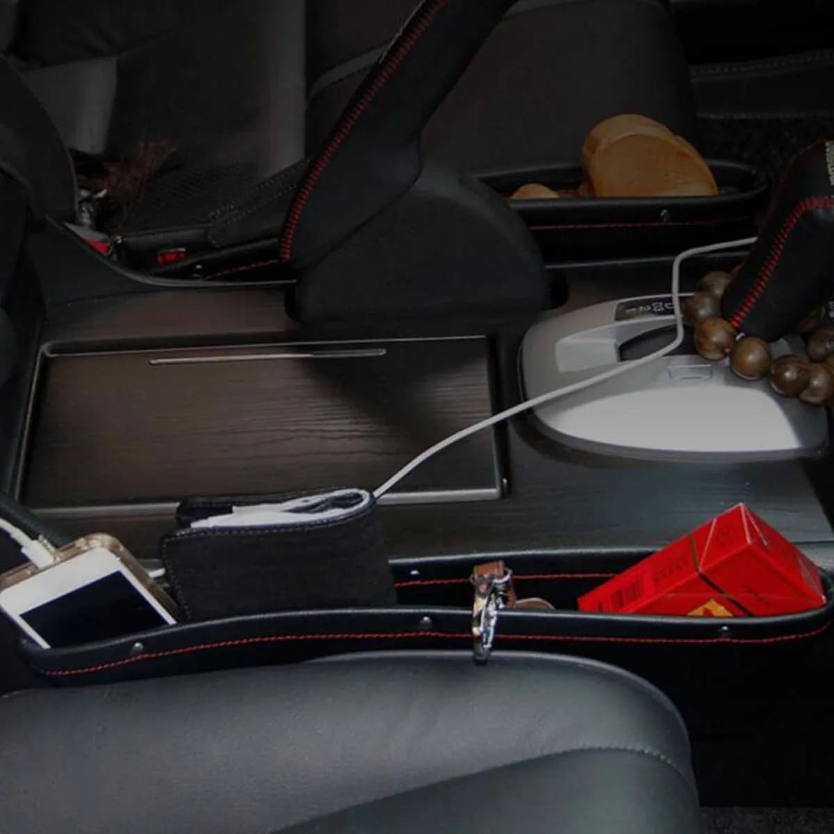 2 Pezzi Organizer per Fessure Sedile Auto, Contenitore Portaoggetti Grigio in Sintetico Premium, Scatola di Stoccaggio tra i Sedili, Pulitore Console