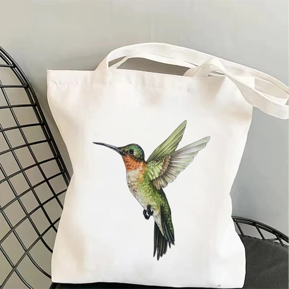 Multicolor Hummingbird Canvas Tote Bag Tropical Bird Graphic Handbag For Bird Watcher Gift Outdoor Travel Shoulder Bag