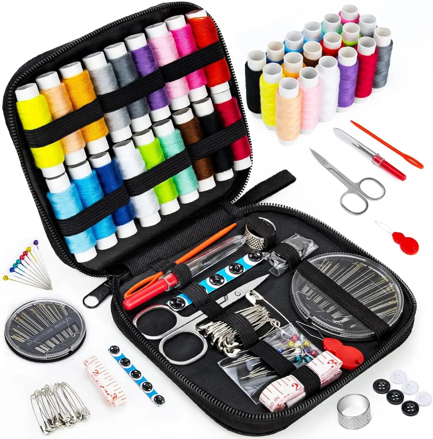 Kit da cucito Set completo con fili Aghi Forbici Bottoni misura nastro e altro set di scatole da cucito fai-da-te Kit da cucito da viaggio per la casa