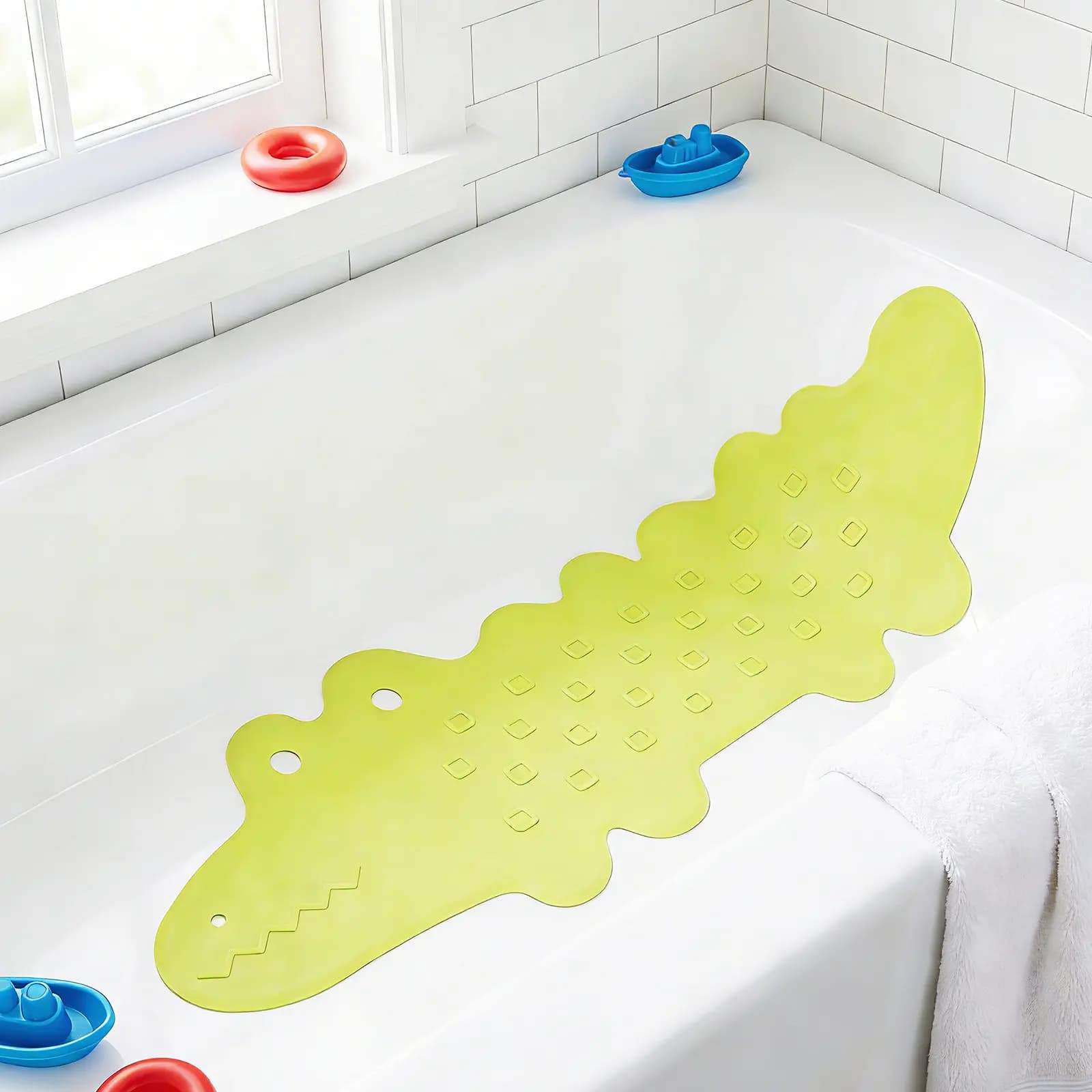 Tappetino da Bagno Antiscivolo a Forma di Alligatore Verde con Ventose per Bambini, Tappetino di Sicurezza Antiscivolo per Doccia