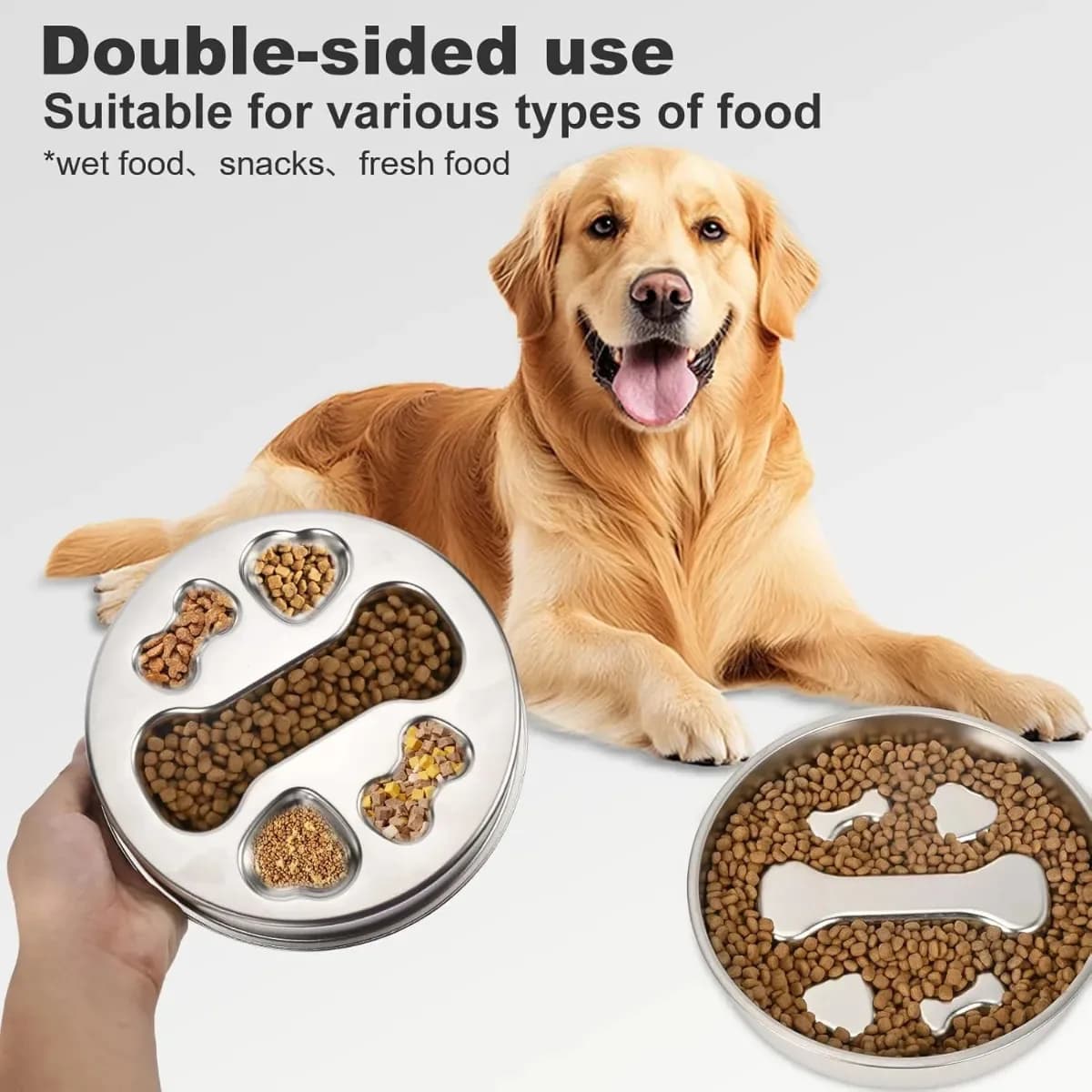 7 Inch Stainless Steel Dog Slow Feeder Food Bowl, Non-Slip Lick Plate,Dog or Cat Food Holder, for Small Medium Pet Sized Breed