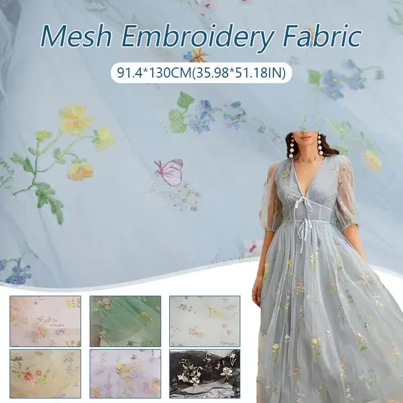 Butterfly Lace Embroidery Mesh Fabric 130 By 90Cm Floral Pattern Perfect for Diy Dresses Skirts and Sewing Craft Projects
