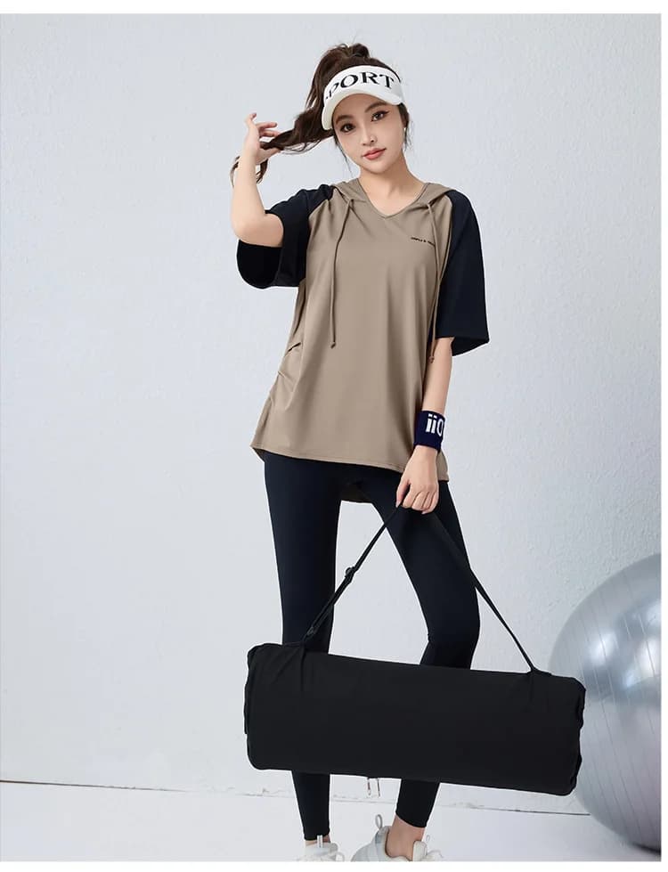 T-shirt Oversize da Donna con Cappuccio a Maniche Corte per Yoga, Sport all'Aperto, Corsa, Tennis, Traspirante e Comoda per Fitness e Palestra