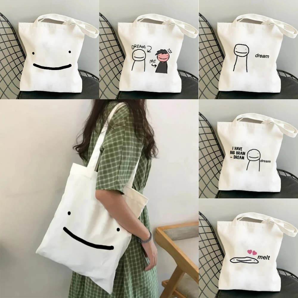 Borsa tote in tela grafica Dream SMP Borsa per la spesa riutilizzabile estetica Kawaii per viaggi scolastici Pendolarismo quotidiano Ecologico