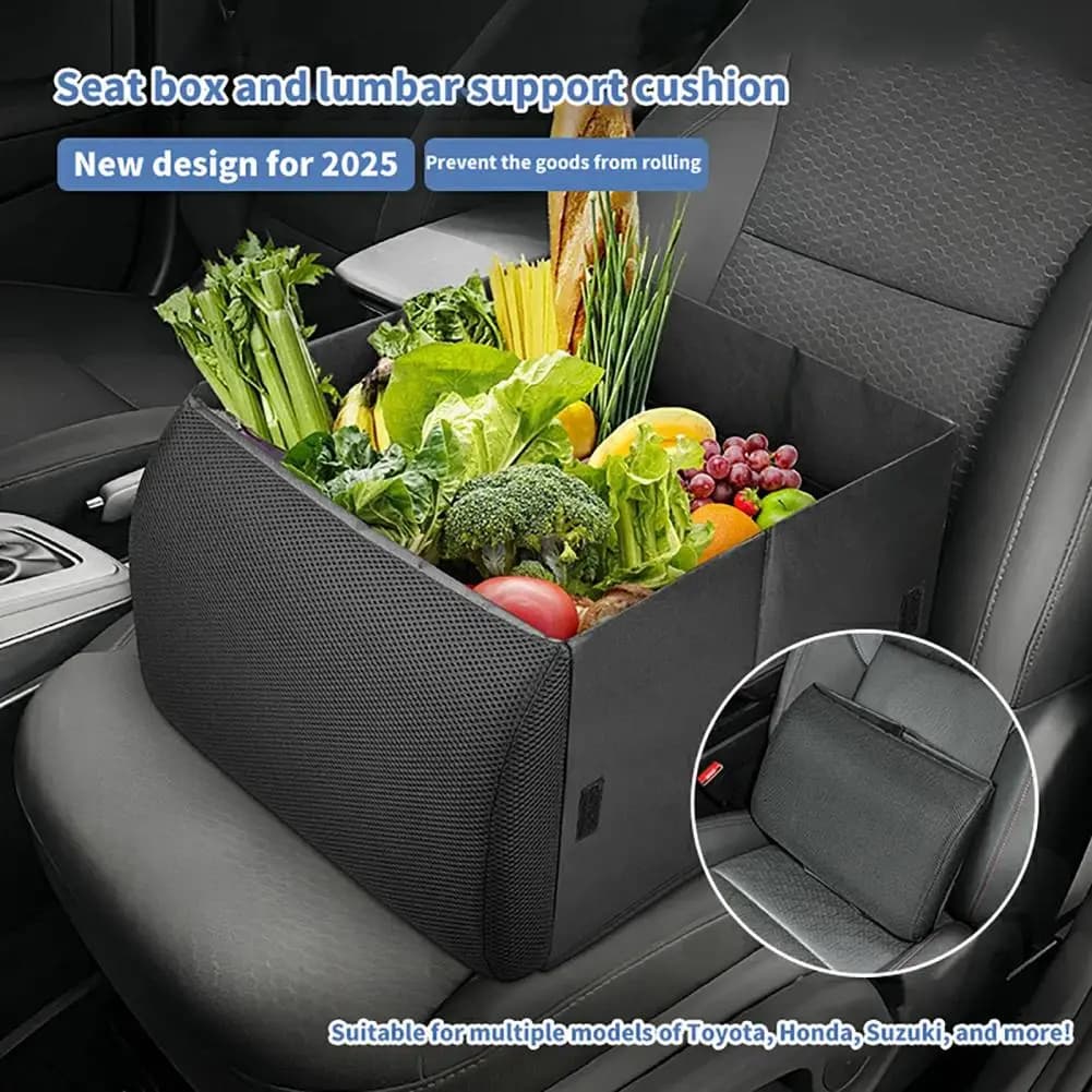 Supporto Lombare Pieghevole per Auto con Cuscino e Organizer, Scatola di Stoccaggio Pieghevole da 30L per SUV, Camion e Furgoni