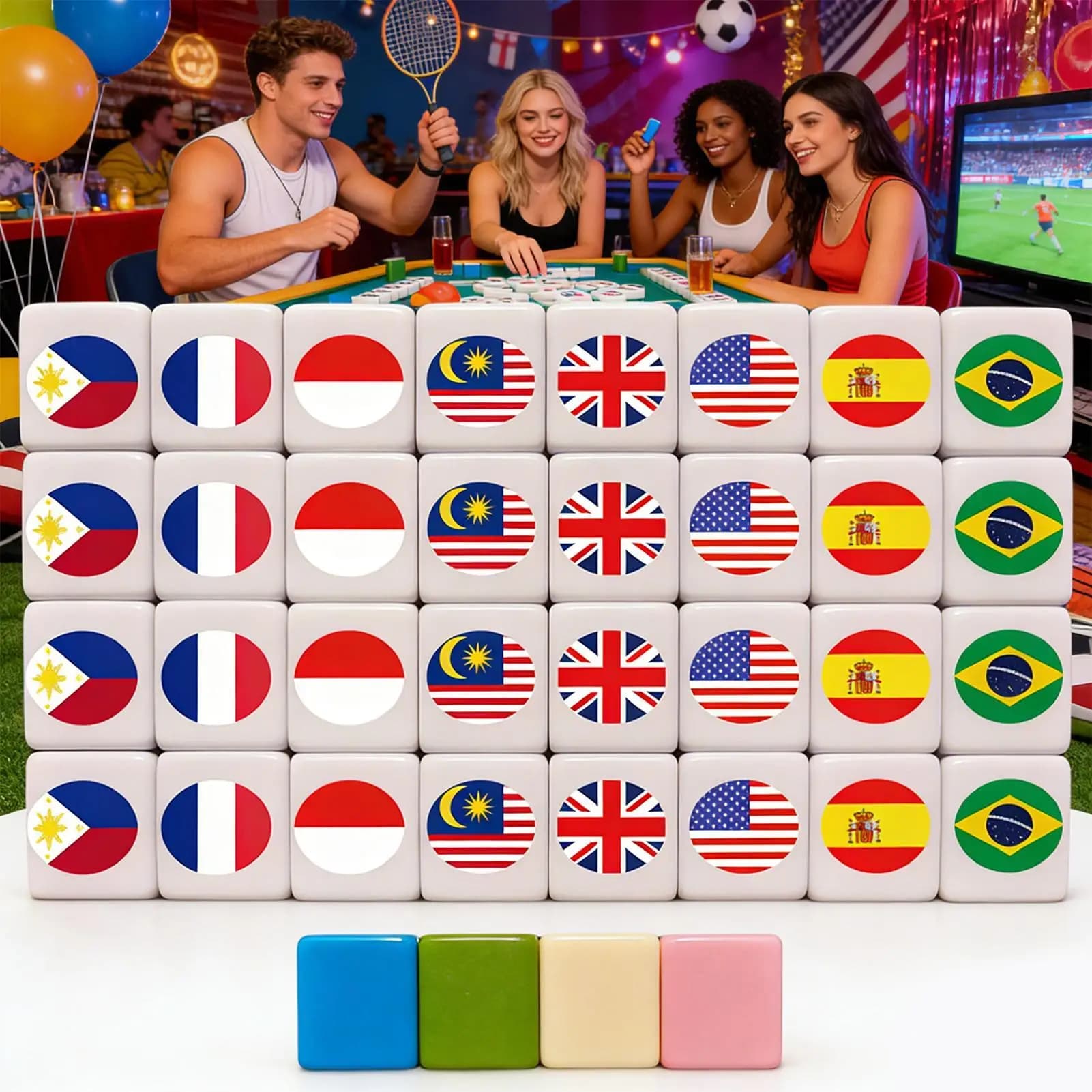Tessere Mahjong Portatili con Motivo Calcio, Gioco di Blocchi per Uomini, Donne, Giovani, Ragazze, Famiglia e Amici