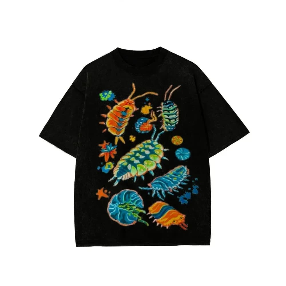 Voguevessel Men'S T-Shirt: Colorful Insect Pattern Contrasting Colors Trendy Cool Crustacean Printing Niche Personalized Design Sense, Loose Short-Sleeved T-Shirt, Casual Top, Suitable for Both Men And Women
