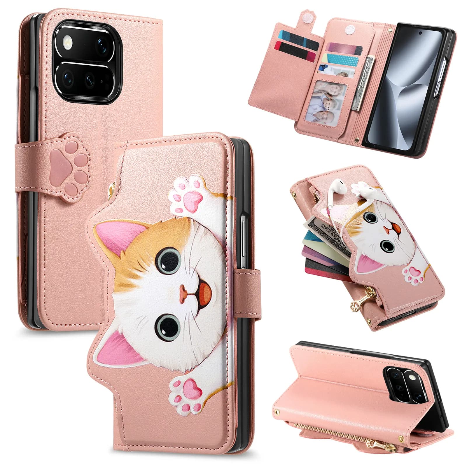 Cute Cat Flip Cards Solt Wallet Leather Phone Case for Google Pixel 11 Pro Fold Shockproof Comfortable Grip book Stand Cover