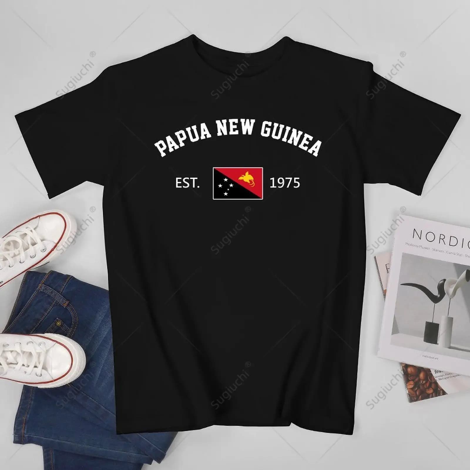 Unisex Uomo Papua Nuova Guinea EST.1975 Giorno dell'Indipendenza Tshirt Magliette Donna Ragazzi T-shirt in cotone 100%
