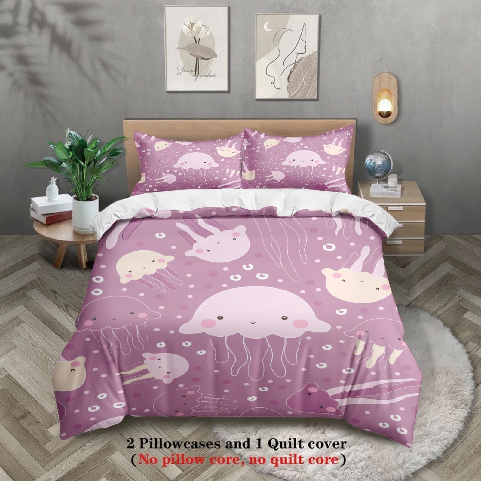 Set di biancheria da letto simpatico cartone animato Set copripiumino stampato in 3D (senza riempimento) Singolo doppio Full Size per l'arredamento della camera da letto della figlia delle ragazze dei bambini